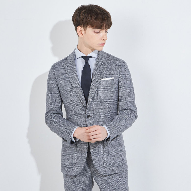 シルバーライン 【5DAYS CLOSET】【RBC】【秋冬】2釦ジャケット/ブルーグレー×チェック/パッチポケット 青中間