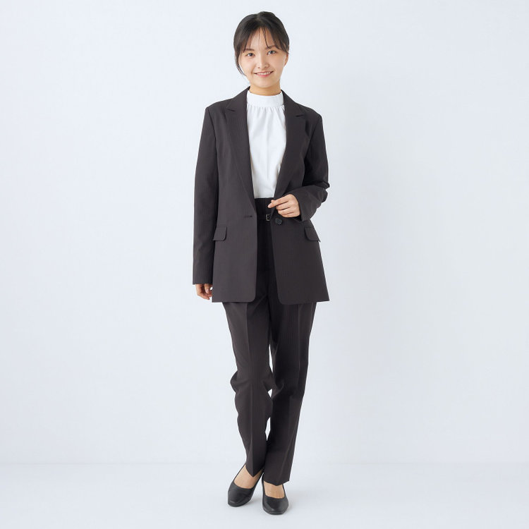 シルバーライン 【SL】【年間】1釦シングルパンツスーツ/ダークグレー×シャドーストライプ/ウォッシャブル/4S/TRABEST/※パンツ裾上げ済仕様 グレー濃色