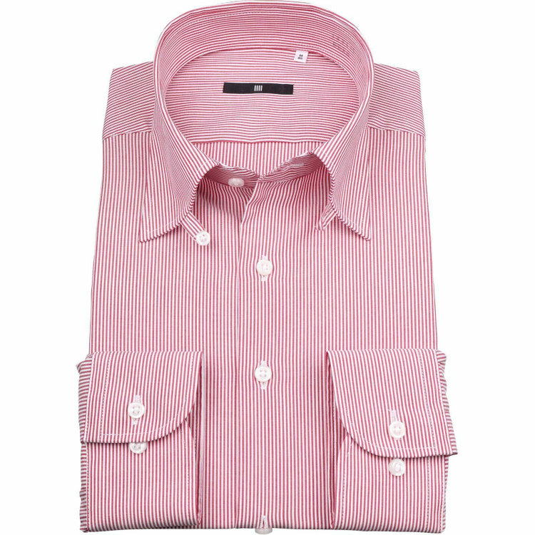 ブラックライン 【WEB限定/OUTLET】【BL】【形態安定】タブカラードレスワイシャツ/ワイン＆ホワイト×ストライプ/Oil guard ピンク系(桃)