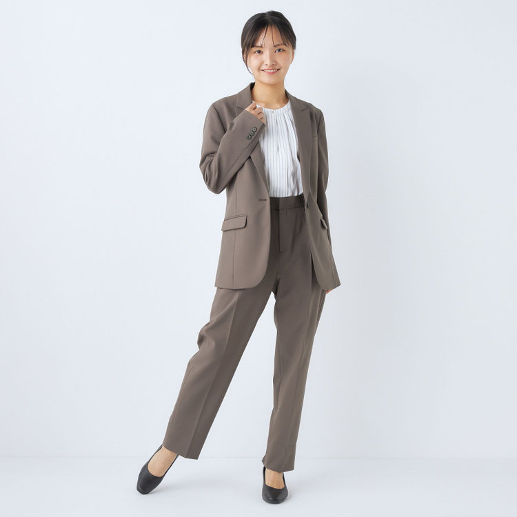 シルバーライン 【SL】【年間】1釦シングルパンツスーツ/ブラウン/パンツウエストシャーリング/ウォッシャブル/※パンツ裾上げ済仕様 茶中間