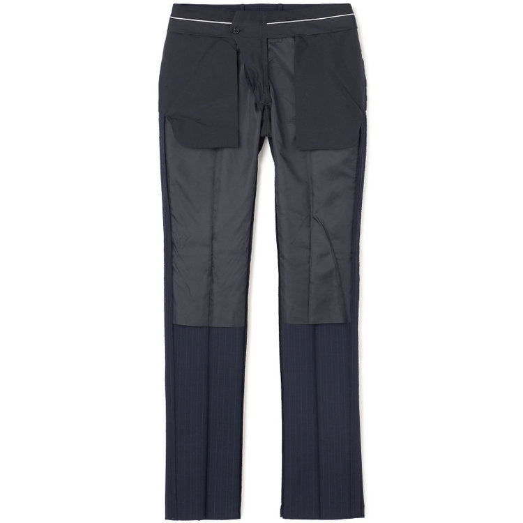 ブラックライン 【KSW】【春夏】スペアパンツ付き/2釦シングルスーツ 0タック/ネイビー×ストライプ/WASHABLE SUIT/※パンツ裾直し必要 紺中間