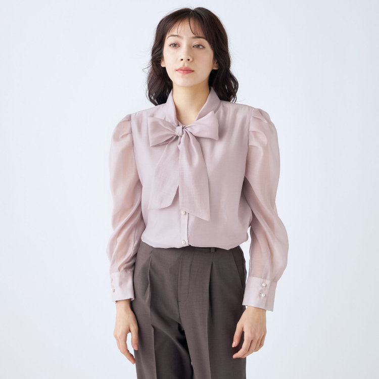 スーツセレクト 【Lady Like BLOUSE】【長袖】ボウタイブラウス/グレイッシュピンク 赤淡色