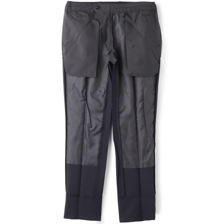 ブラックライン 【SLIM TAPERED_2】【年間】2釦シングルテーパードパンツスーツ 0タック/ネイビー/ウエストシャーリング/4S/※パンツ裾上げ済仕様 紺中間