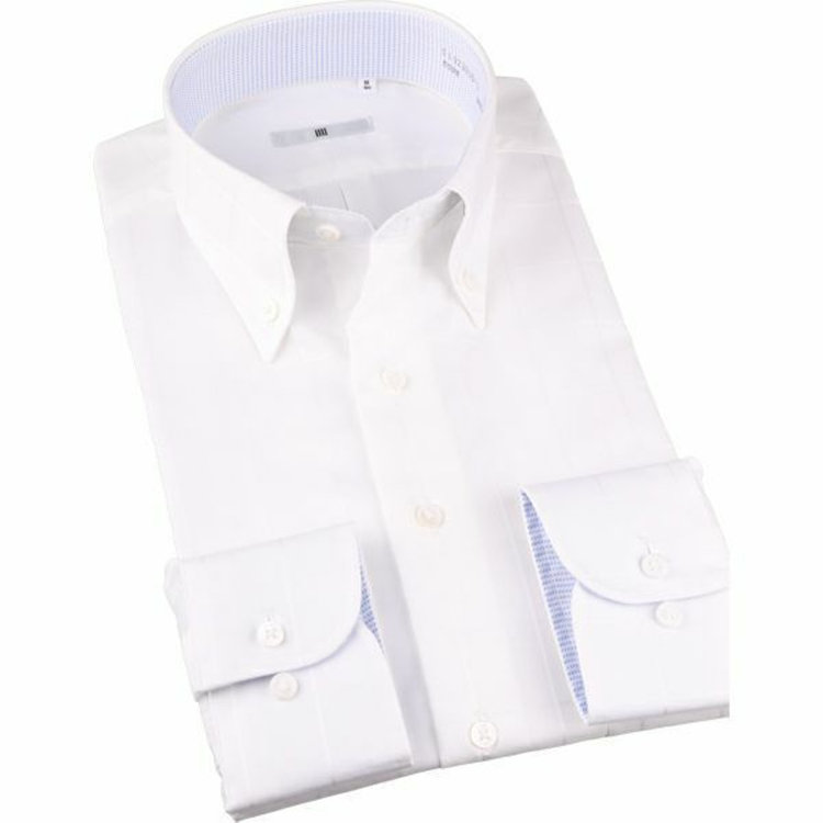 ブラックライン 【WEB限定/OUTLET】【SL】【形態安定】ボタンダウンドレスワイシャツ/ホワイト×ドビーウィンドペン/襟袖裏別布：ブルー刺子柄 ブルー系(青)