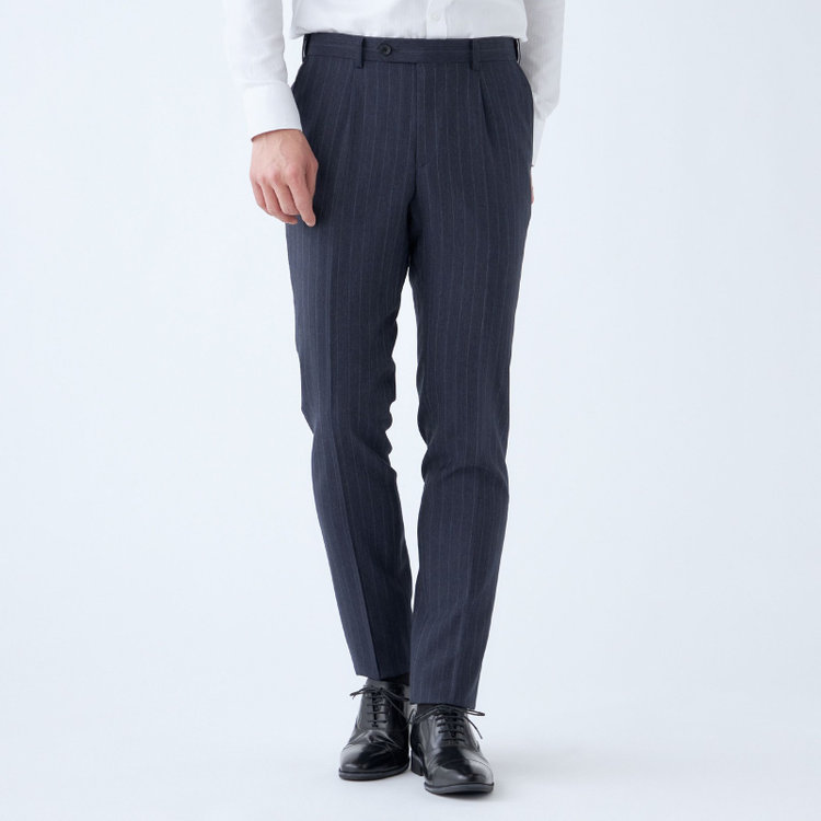 シルバーライン 【発送在庫あり】【CLASSICO TAPERED】【秋冬】2釦シングルスーツ 1タック/ネイビー×ストライプ/REDA ACTIVE/NEW ZEALAND MERINO/SHOWER CLEAN/※裾上げ必要 紺濃色