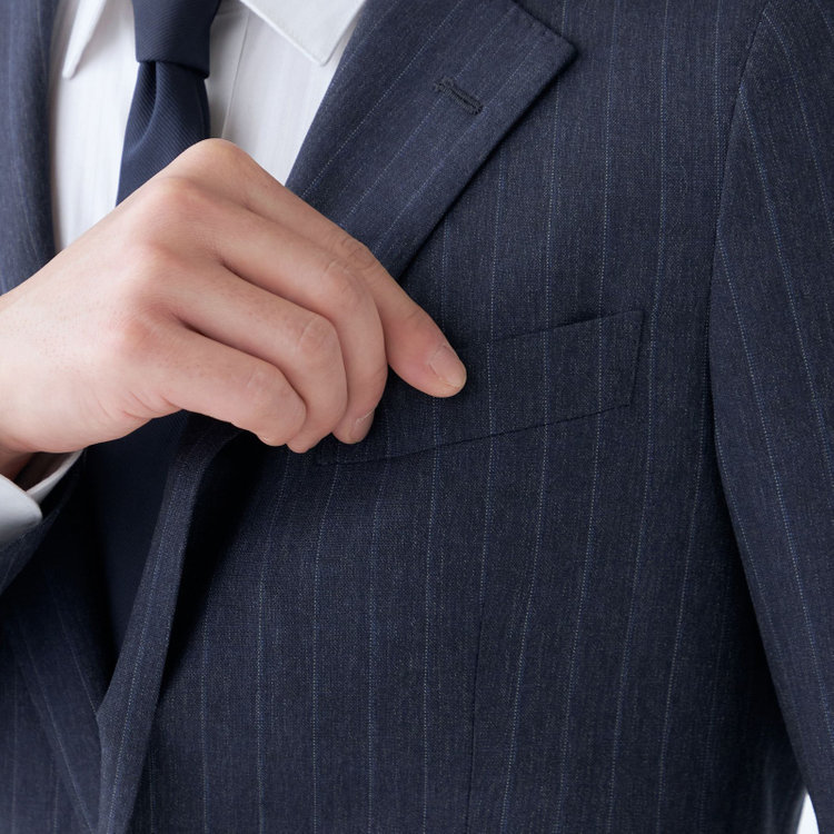 シルバーライン 【発送在庫あり】【CLASSICO TAPERED】【秋冬】2釦シングルスーツ 1タック/ネイビー×ストライプ/REDA ACTIVE/NEW ZEALAND MERINO/SHOWER CLEAN/※裾上げ必要 紺濃色