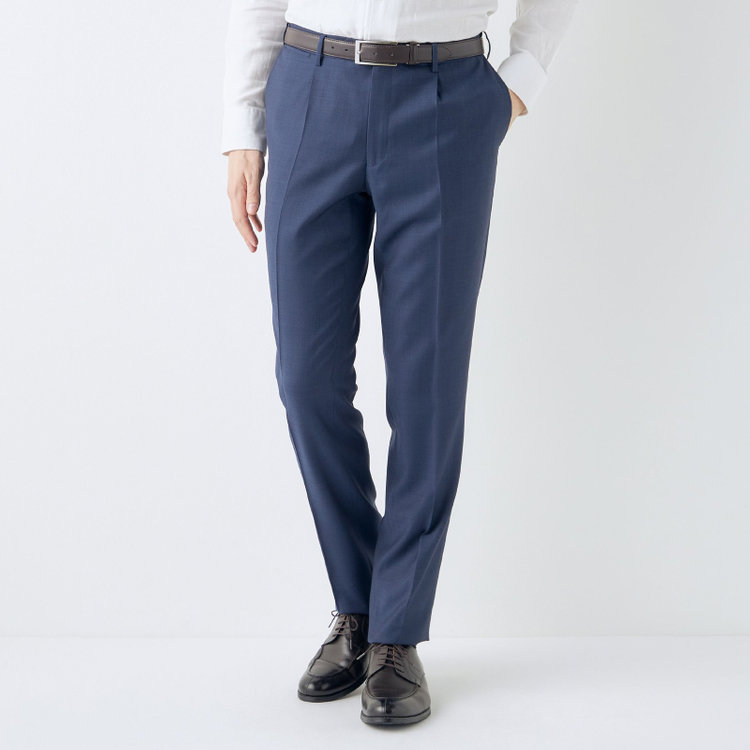 シルバーライン 【CLASSICO TAPERED】【春夏】ウール 1タックテーパードパンツ/ネイビー/ウエストムーブ/※裾上げ必要 紺中間