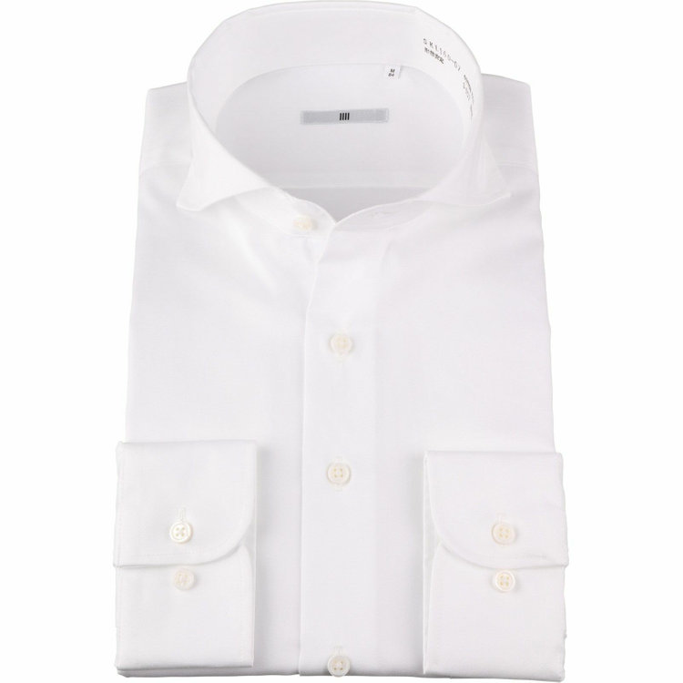 SUIT SELECT　アウトレット 【WEB限定/OUTLET/汚れ・変色・キズ等有】【SL-4】【形態安定】ホリゾンタルワイドカラードレスワイシャツ/ホワイト×ソリッド 白