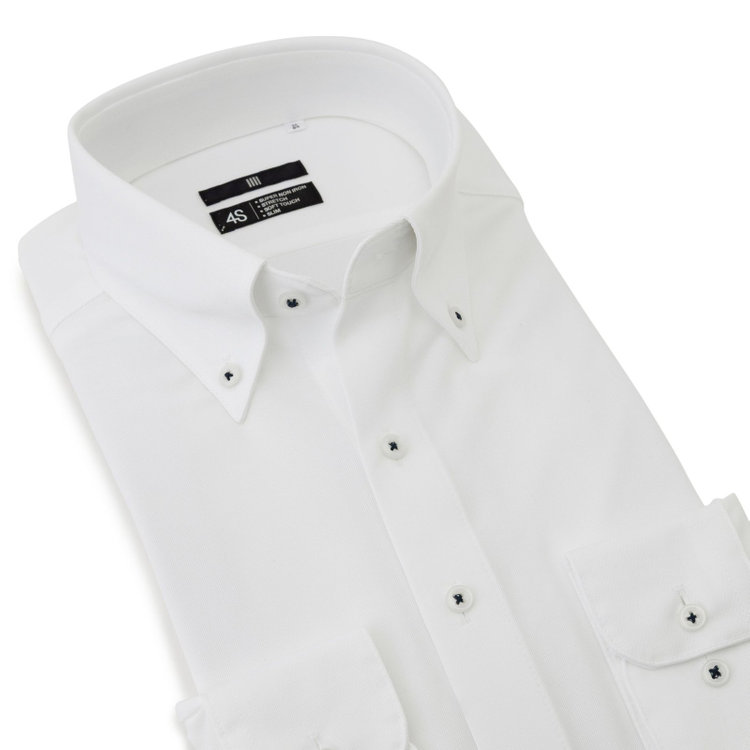 ブラックライン 【発送在庫あり】【WEB限定】【BLACK LINE】ボタンダウンワイシャツ/ホワイト×ドビー/釦付糸：ネイビー/「4S」スーパーノンアイロン・ストレッチ 白