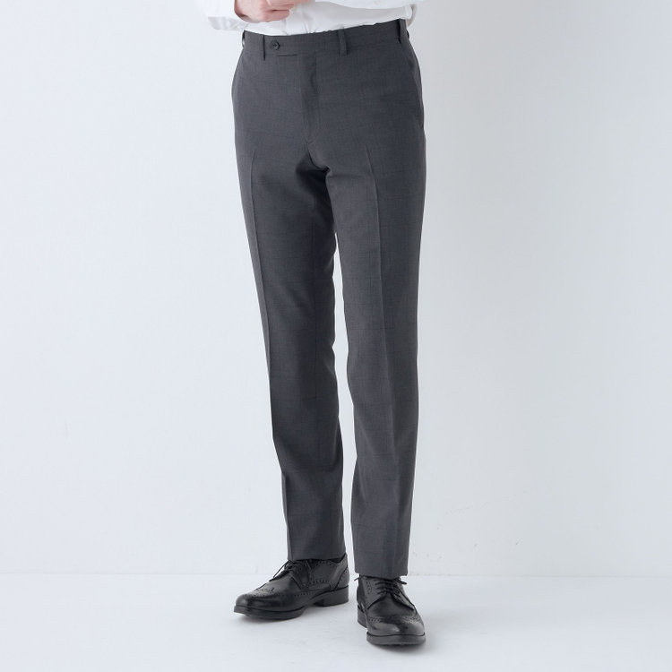 ブラックライン 【SLIM TAPERED】【春夏】0タックテーパードパンツ/グレー×チェック/ウエストムーブ/※裾上げ済み仕様 グレー濃色