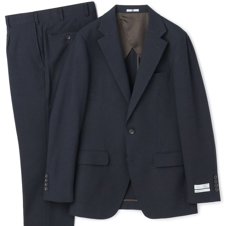 シルバーライン 【CLASSICO TAPERED】【秋冬】2釦シングルスーツ 1タック/ネイビー×ドビー/ウエストムーブ/4S SUSTAINABILITY&ECOLOGY FABRIC/※パンツ裾上げ済仕様 紺濃色