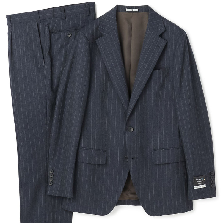 シルバーライン 【発送在庫あり】【CLASSICO TAPERED】【秋冬】2釦シングルスーツ 1タック/ネイビー×ストライプ/REDA ACTIVE/NEW ZEALAND MERINO/SHOWER CLEAN/※裾上げ必要 紺濃色