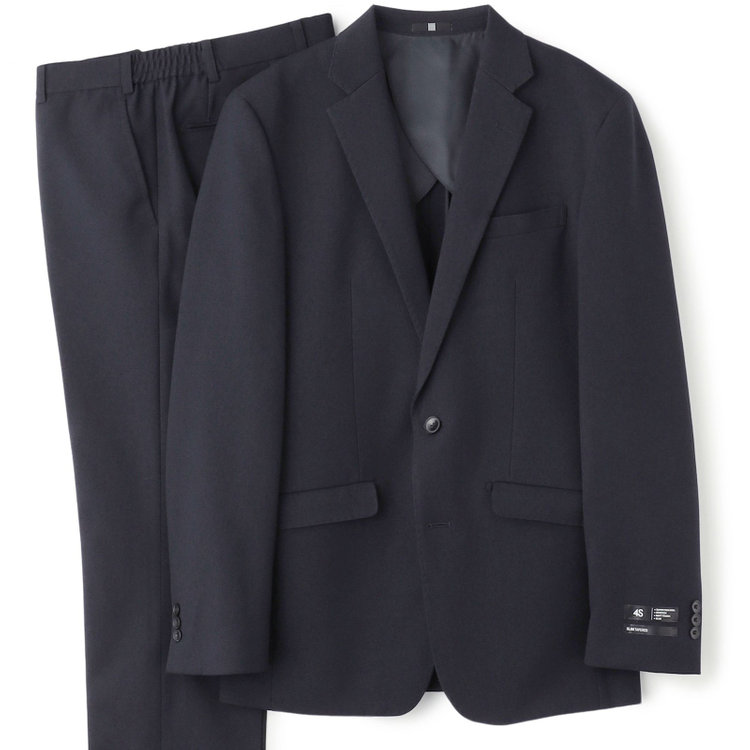 ブラックライン 【SLIM TAPERED_2】【年間】2釦シングルテーパードパンツスーツ 0タック/ネイビー/ウエストシャーリング/4S/※パンツ裾上げ済仕様 紺中間