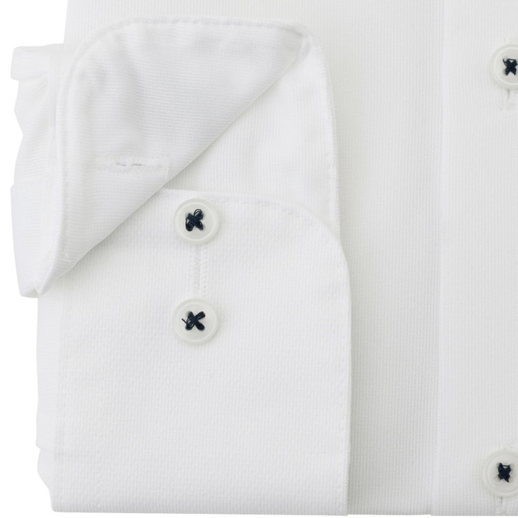 ブラックライン 【発送在庫あり】【WEB限定】【BLACK LINE】ボタンダウンワイシャツ/ホワイト×ドビー/釦付糸：ネイビー/「4S」スーパーノンアイロン・ストレッチ 白