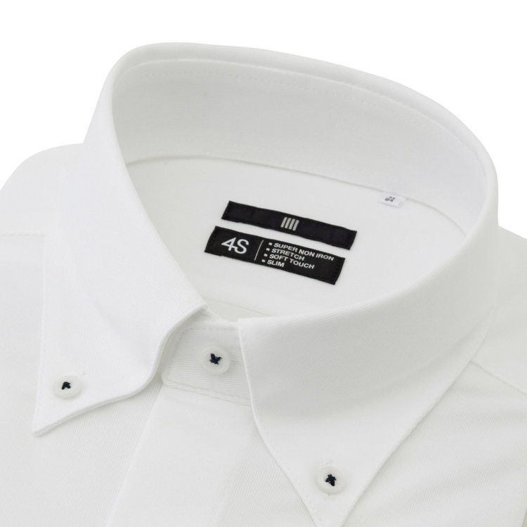 ブラックライン 【発送在庫あり】【WEB限定】【BLACK LINE】ボタンダウンワイシャツ/ホワイト×ドビー/釦付糸：ネイビー/「4S」スーパーノンアイロン・ストレッチ 白