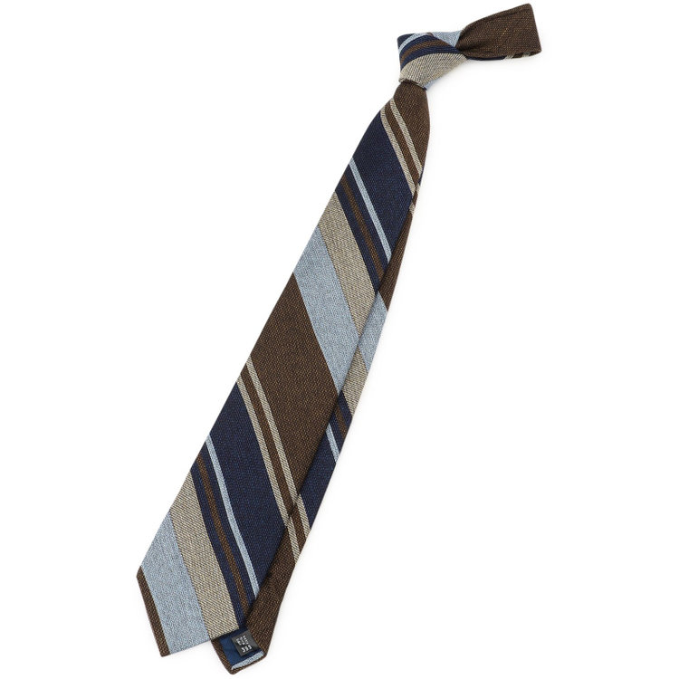 シルバーライン 【発送在庫あり】【SL】コットンウールシルクストライプネクタイ 8.5cm幅/ブラウン×ネイビー×サックス/ITALIAN FABRICS その他