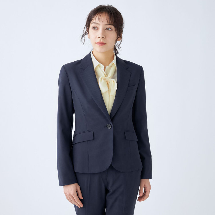 スーツセレクト 【SUIT SELECT×Samantha Thavasa】【年間】1釦ジャケット/ネイビー×ストライプ/4S/マシンウォシャブル 紺中間