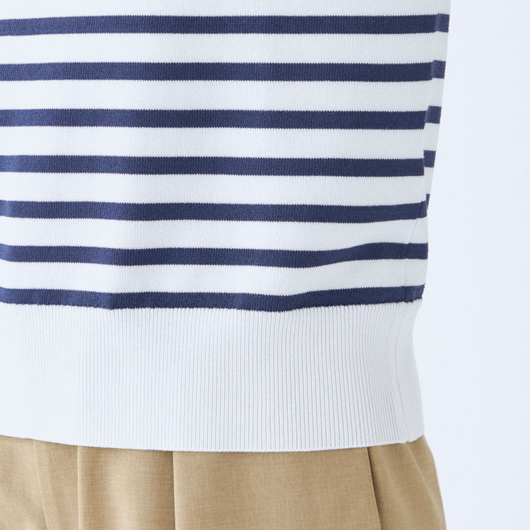 シルバーライン 【SILVER LINE/半袖】ボーダーニット/ホワイト×ネイビー 紺中間