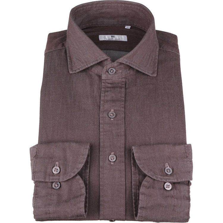 スーツセレクト 【CLASSICO TAPERED】ホリゾンタルワイドカラードレスワイシャツ/ブラウン/インディゴ染 ブラウン系(茶)