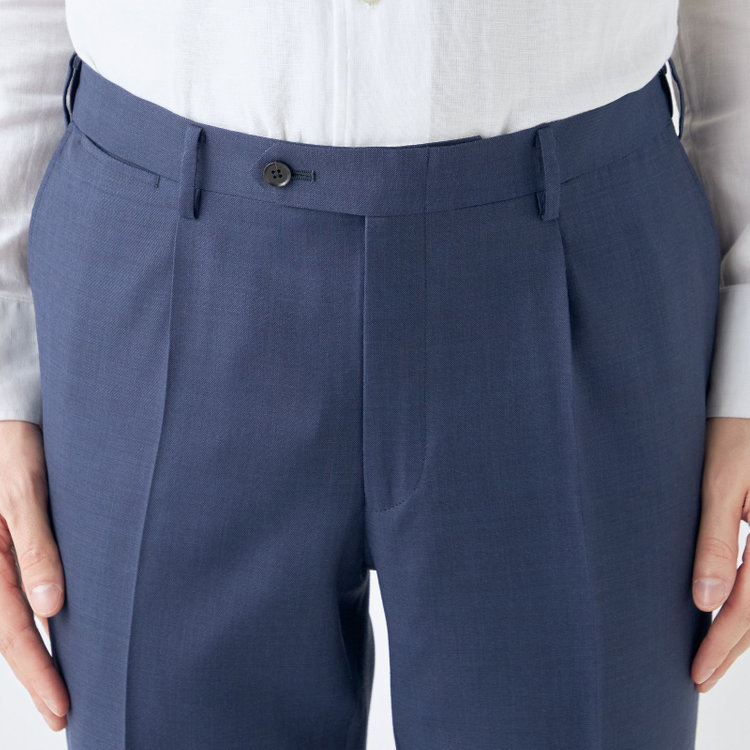 シルバーライン 【CLASSICO TAPERED】【春夏】ウール 1タックテーパードパンツ/ネイビー/ウエストムーブ/※裾上げ必要 紺中間