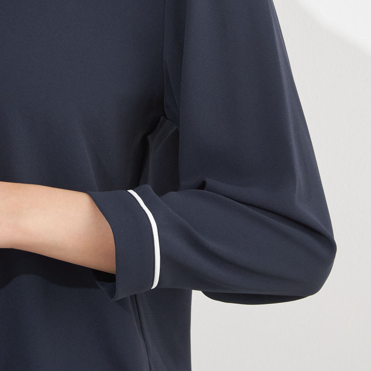 シルバーライン 【SILVER LINE/7分袖】配色ボウタイプルオーバー/ネイビー+ホワイト/「ウォッシャブル」「ストレッチ」「防シワ」「UV加工」「静電気防止」 紺中間