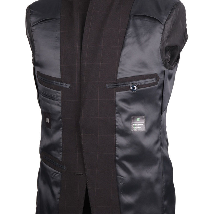 スーツセレクト 【WEB限定/OUTLET】【SLIM TAPERED_2】【年間】2釦シングルスリーピーススーツ 0タック/ブラック×ウィンドペン/4S SUSTAINABILITY&ECOLOGY FABRIC/※パンツ裾上げ済仕様 ブラック系(黒)