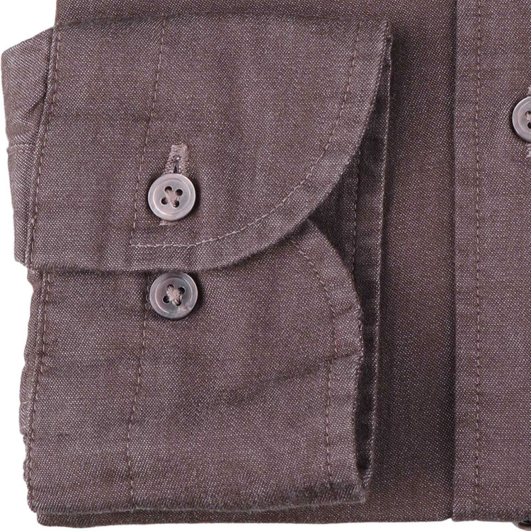 スーツセレクト 【発送在庫あり】【CLASSICO TAPERED】ホリゾンタルワイドカラードレスワイシャツ/ブラウン/インディゴ染 ブラウン系(茶)