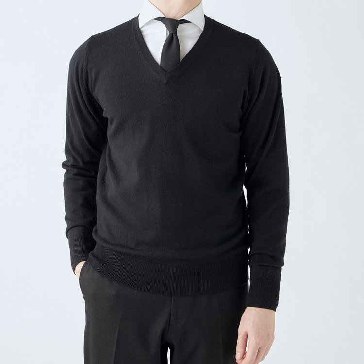 スーツセレクト 【RBC】【秋冬】ウール100％Vネックニットセーター/ブラック/ZEGNA BARUFFA/マシンウォッシャブル 黒