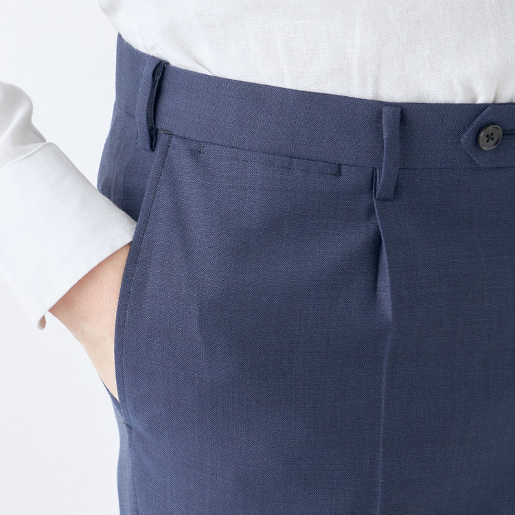 シルバーライン 【CLASSICO TAPERED】【春夏】ウール 1タックテーパードパンツ/ネイビー/ウエストムーブ/※裾上げ必要 紺中間