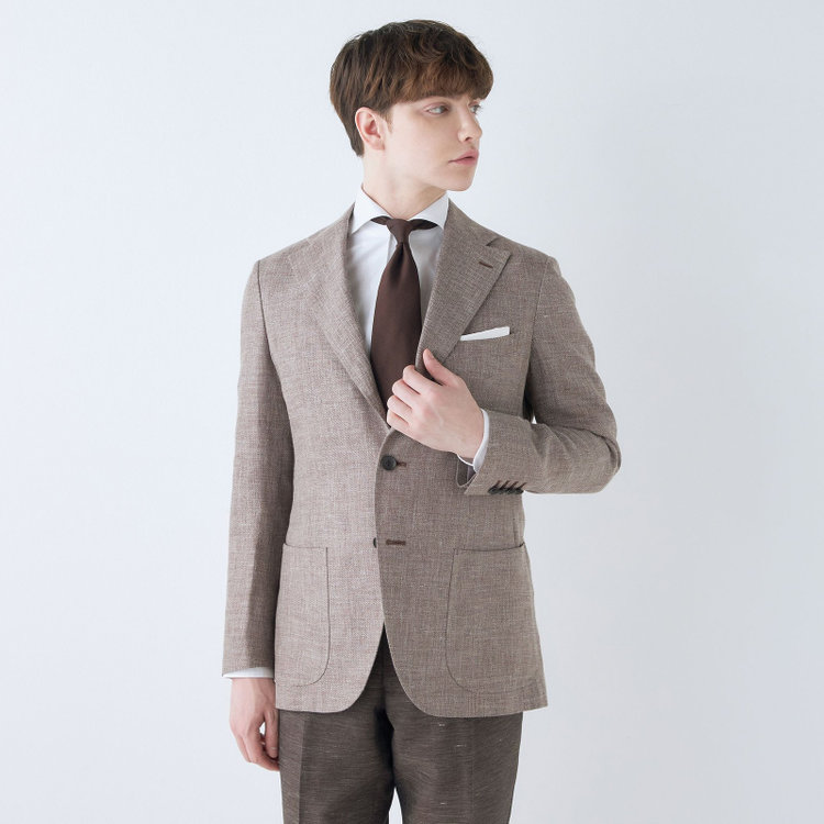 シルバーライン 【CLASSICO TAPERED】【春夏】リネンウール3釦段返りシングルジャケット/ベージュ/パッチポケット/MARZOTTO 茶淡色