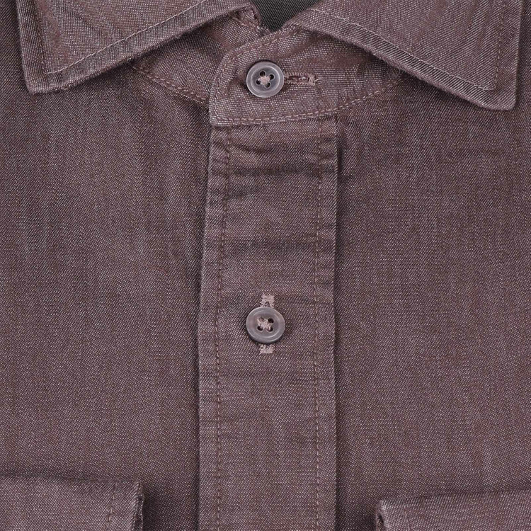 スーツセレクト 【発送在庫あり】【CLASSICO TAPERED】ホリゾンタルワイドカラードレスワイシャツ/ブラウン/インディゴ染 ブラウン系(茶)