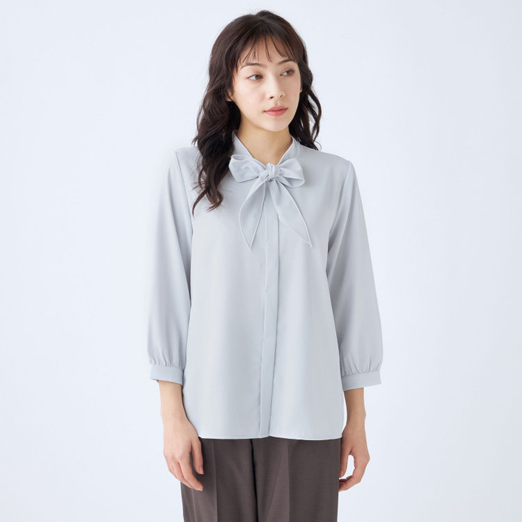 シルバーライン 【SILVER LINE/7分袖】配色メロウボウタイプルオーバー/グレー/「ウォッシャブル可能」「2WAYストレッチ」「防シワ」「UV加工」「接触冷感」 グレー淡色