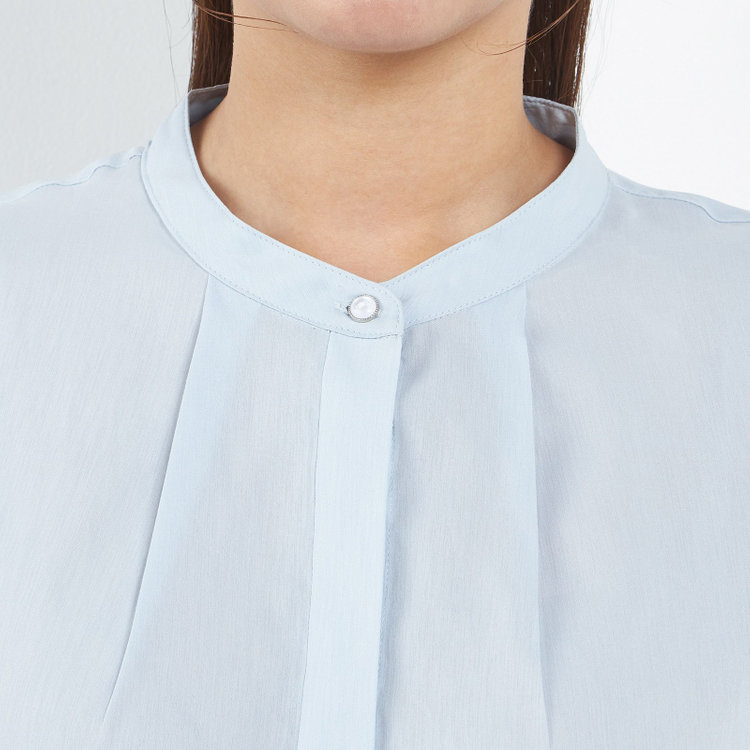 シルバーライン 【SL/長袖】バンドカラー比翼仕様/ブルー/「ストレッチ」「通気性」「吸水・速乾」 青中間