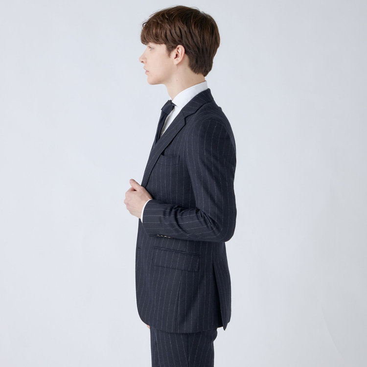 シルバーライン 【発送在庫あり】【CLASSICO TAPERED】【秋冬】2釦シングルスーツ 1タック/ネイビーストライプ/RE:NEWOOL/※裾上げ必要 紺中間