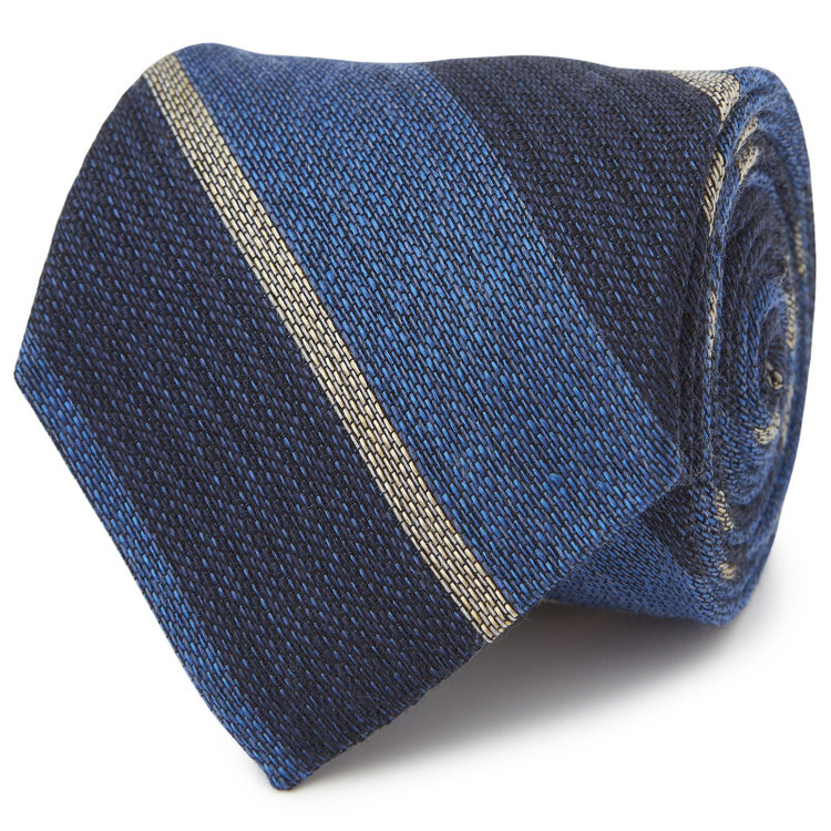 シルバーライン 【発送在庫あり】【SILVER LINE】コットンウールシルクストライプネクタイ 8.5cm幅/ネイビー/ITALIAN FABRICS その他