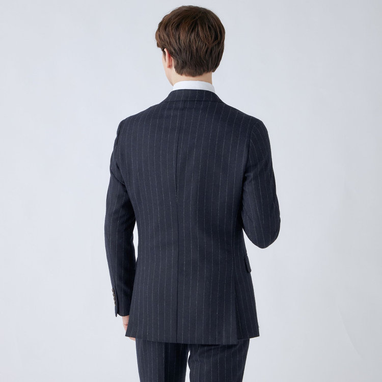 シルバーライン 【発送在庫あり】【CLASSICO TAPERED】【秋冬】2釦シングルスーツ 1タック/ネイビーストライプ/RE:NEWOOL/※裾上げ必要 紺中間