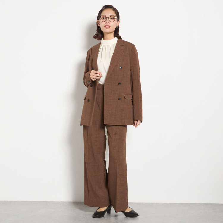 シルバーライン 【RELAX WIDE】【年間】 ダブルジャケットワイドパンツスーツ/ブラウン/4S SUSTAINABILITY&ECOLOGY FABRIC/※パンツ裾上げ済仕様 茶中間