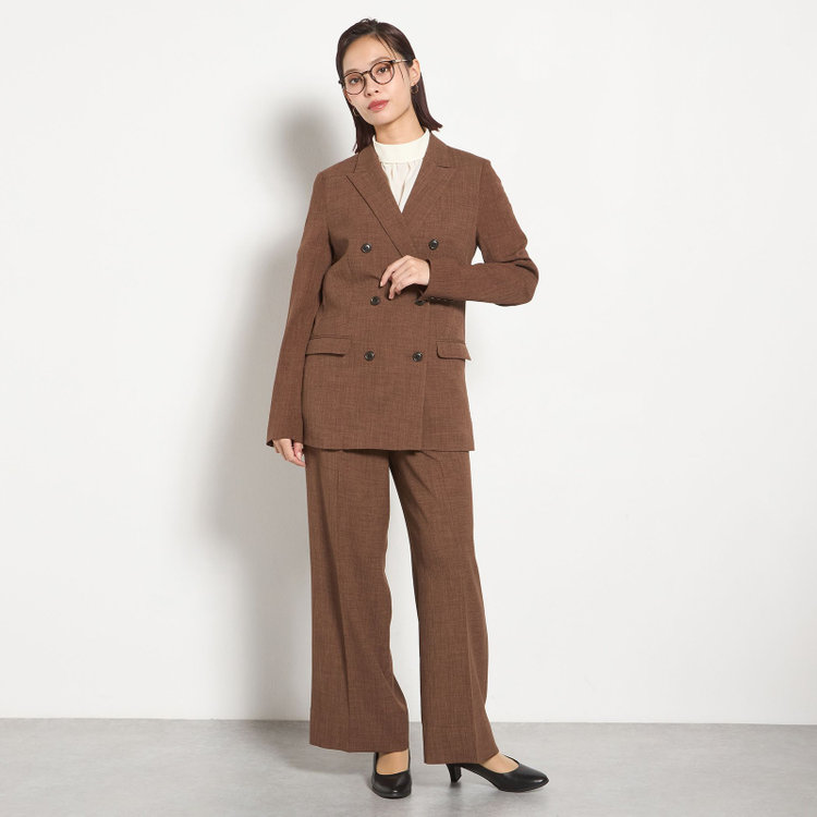 シルバーライン 【RELAX WIDE】【年間】 ダブルジャケットワイドパンツスーツ/ブラウン/4S SUSTAINABILITY&ECOLOGY FABRIC/※パンツ裾上げ済仕様 茶中間
