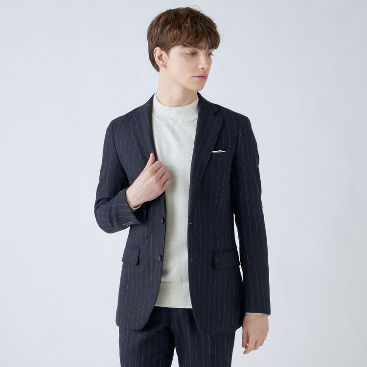 シルバーライン 【CLASSICO TAPERED】【秋冬】2釦シングルスーツ 1タック/ネイビーストライプ/RE:NEWOOL/※裾上げ必要 紺中間