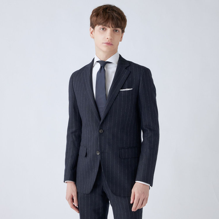 シルバーライン 【発送在庫あり】【CLASSICO TAPERED】【秋冬】2釦シングルスーツ 1タック/ネイビーストライプ/RE:NEWOOL/※裾上げ必要 紺中間