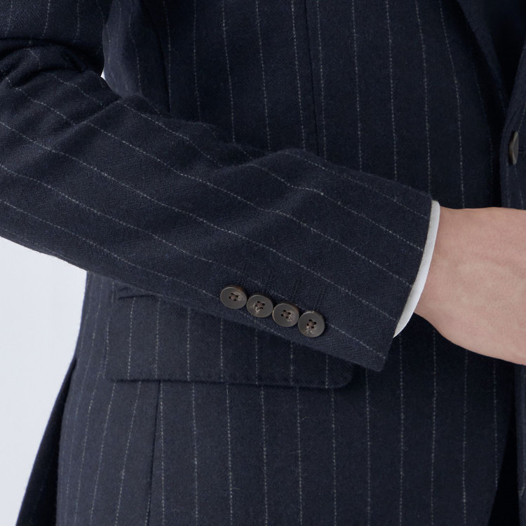 シルバーライン 【発送在庫あり】【CLASSICO TAPERED】【秋冬】2釦シングルスーツ 1タック/ネイビーストライプ/RE:NEWOOL/※裾上げ必要 紺中間
