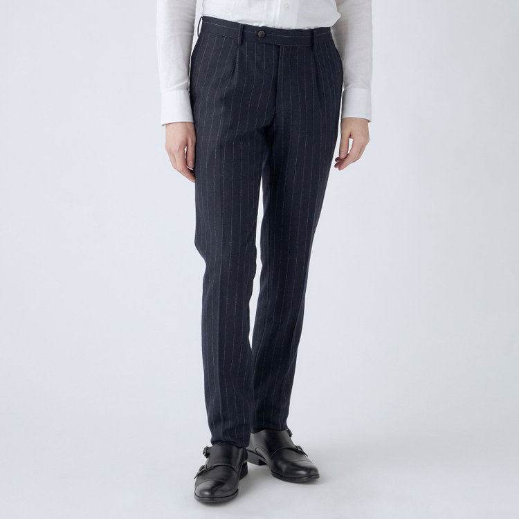 シルバーライン 【発送在庫あり】【CLASSICO TAPERED】【秋冬】2釦シングルスーツ 1タック/ネイビーストライプ/RE:NEWOOL/※裾上げ必要 紺中間