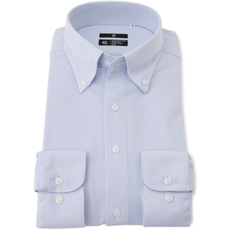 ブラックライン 【発送在庫あり】【WEB限定】【BLACK LINE】ボタンダウンワイシャツ/ブルー＆ホワイト×ドビー/「4S」スーパーノンアイロン・ストレッチ 青中間