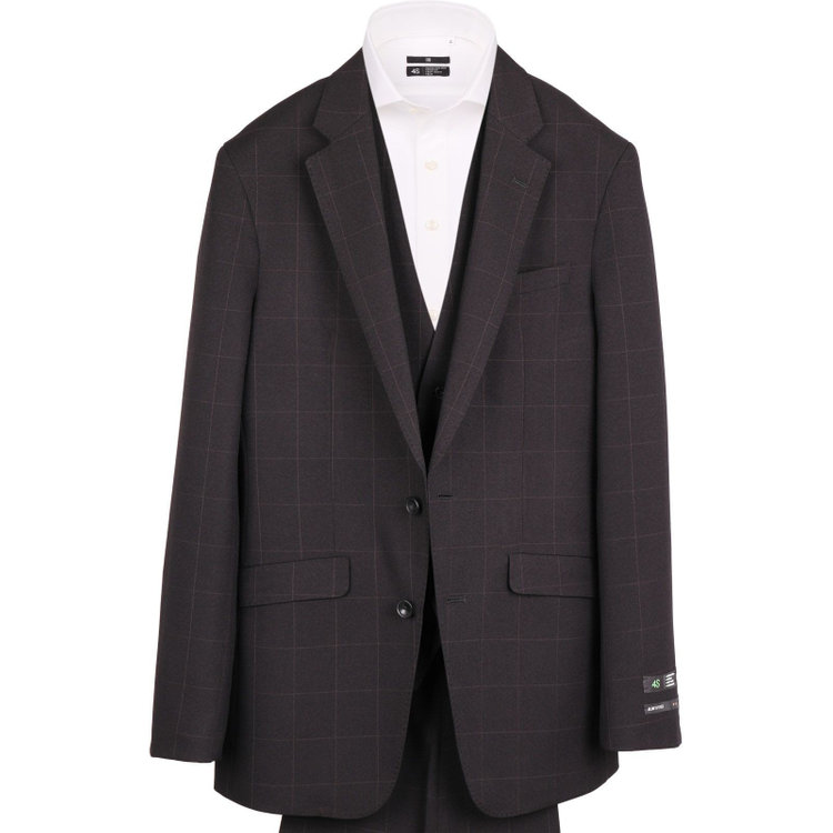 スーツセレクト 【WEB限定/OUTLET】【SLIM TAPERED_2】【年間】2釦シングルスリーピーススーツ 0タック/ブラック×ウィンドペン/4S SUSTAINABILITY&ECOLOGY FABRIC/※パンツ裾上げ済仕様 ブラック系(黒)
