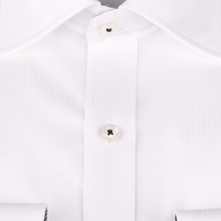 ブラックライン 【発送在庫あり】【BL】【形態安定】ワイドカラードレスワイシャツ/ホワイト×ドビーストライプ/襟袖裏別布：グレンチェック/釦付糸：ブラック ホワイト系(白)