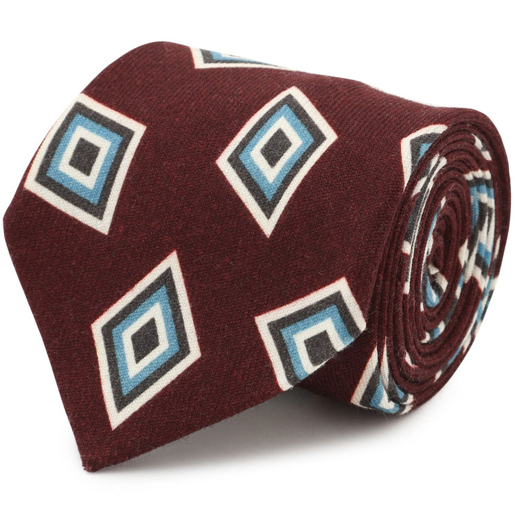 シルバーライン 【SILVER LINE】ウール小紋ネクタイ 8.5cm幅/ワイン×ブルー＆ホワイト/Finest fabrics by COMO ITALY その他