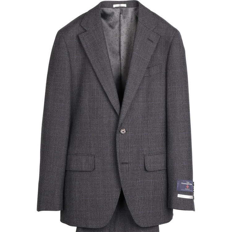 スーツセレクト 【発送在庫あり】【CLASSICO TAPERED】【秋冬】2釦シングルスーツ 1タック/グレー×グレンチェックオーバーペン/Ermenegildo Zegna ELECTA woven in italy グレー系(灰)