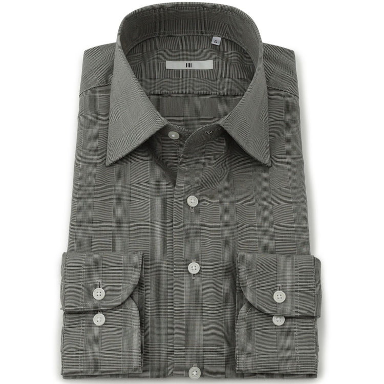 シルバーライン 【発送在庫あり】【SILVER LINE】【形態安定】ワイドカラーワイシャツ/ブラウングレー×チェック グレー中間