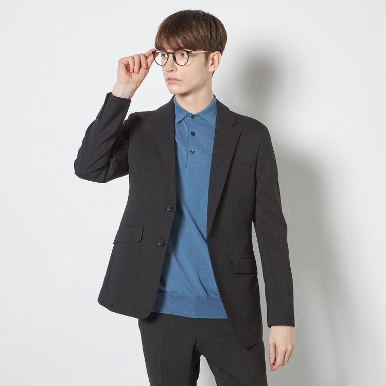 スーツセレクト 【RBC】【5分袖】コットンブレンドレトロポロシャツ/ブルー/「マシンウォッシャブル」「UVカット」「接触冷感」 青中間