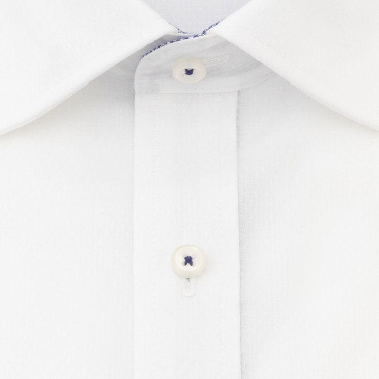 SUIT SELECT　アウトレット 【WEB限定/OUTLET/汚れ・キズ等有】【BL-3】【形態安定】ワイドカラードレスワイシャツ/ホワイト×ドビー/襟袖裏別布：ネイビーチェック/釦付け糸：ネイビー 白